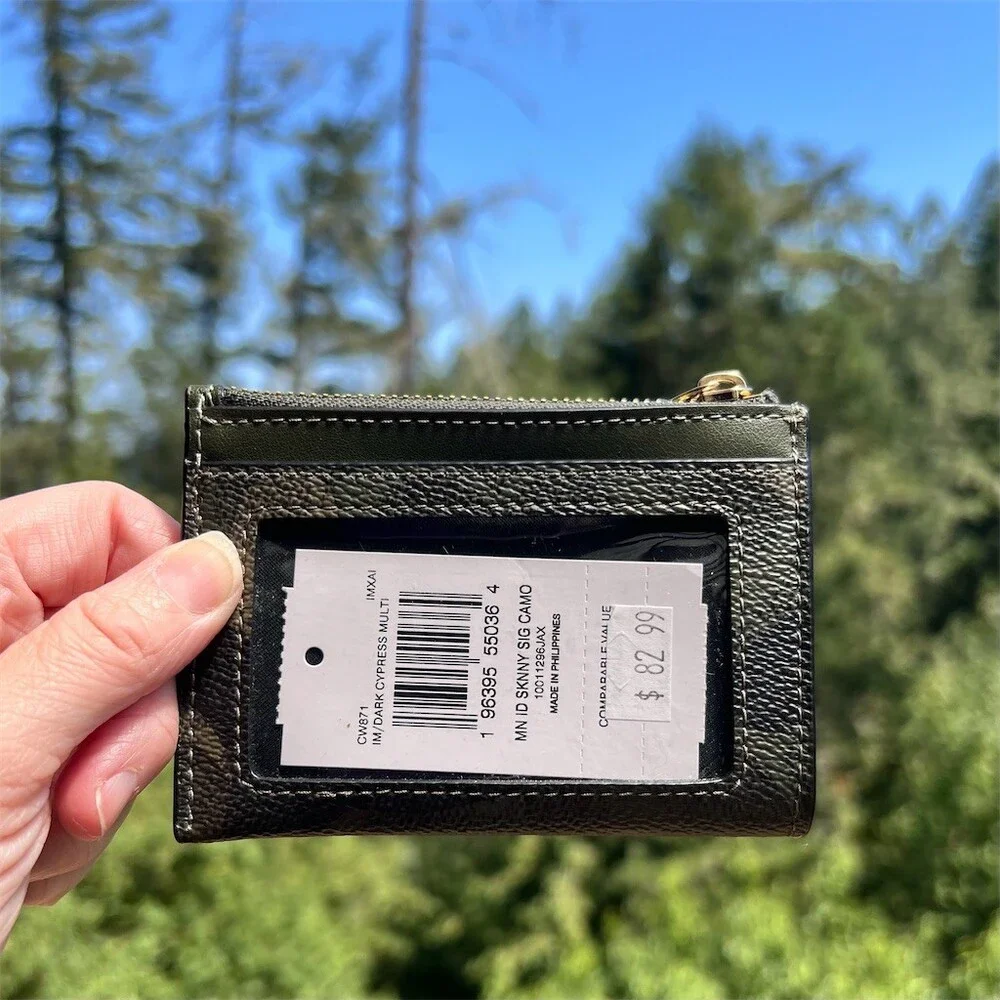 COACH Mini Skinny ID Case Cardholder Keychain Wallet Camo Print Gold Hardware